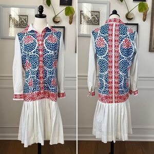 Vintage 70s Does 20s Miss Serbin Drop Waist Heart Novelty Print Dress L